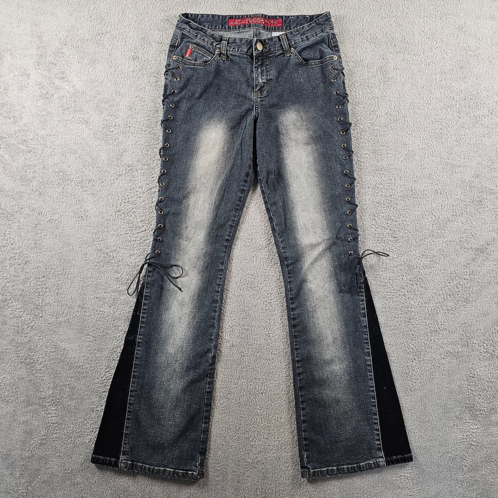 Vintage Mudd Yo Lace Up Side Flare Jeans Dark Wash Y2K Grommet Juniors Size 5‎
